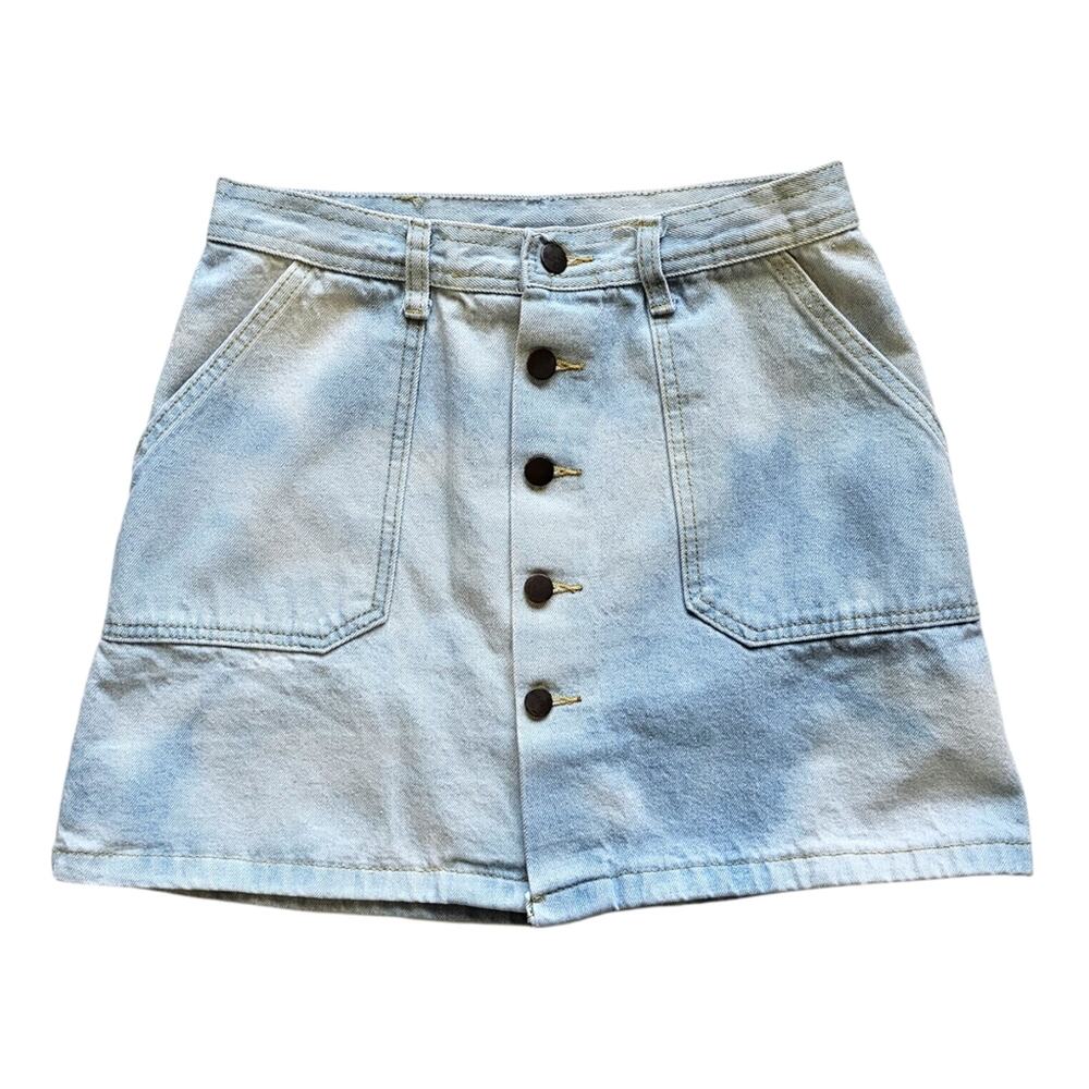 Cloud Dyed Button Front Denim Mini Skirt Size Medium